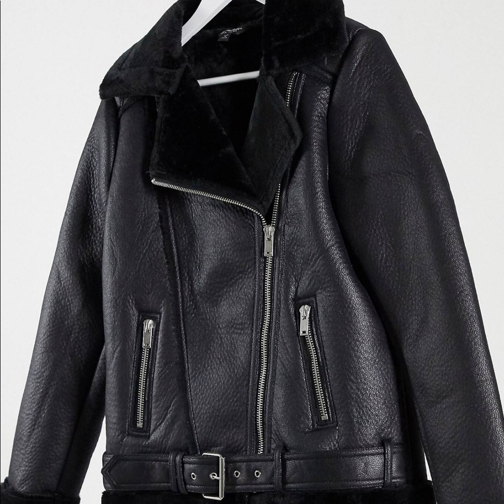 Aviator leather and fur jacket
